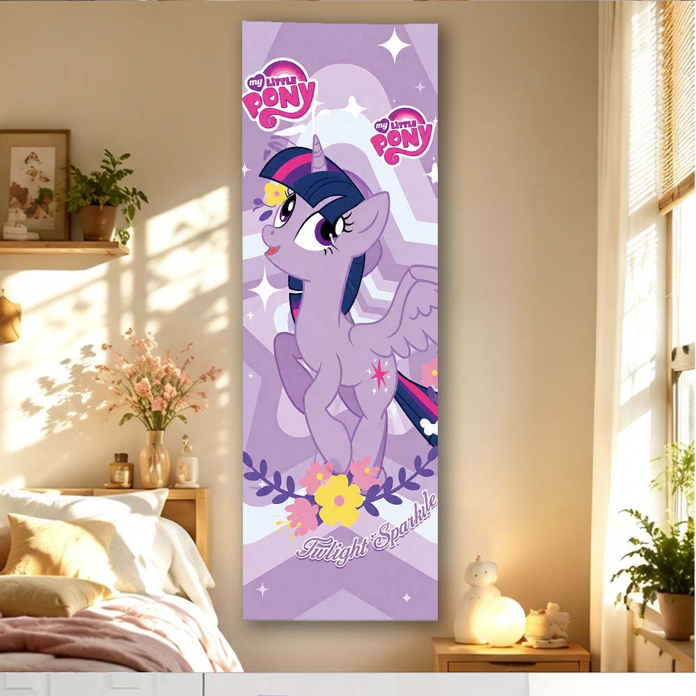 Good Floral & Wedding Decor Supply - マイリトルポニー トワイライトスパークル パープルアリコーンポニー 花柄パープルスター背景 縦型背の高いタペストリー 小さな女の子の寝室