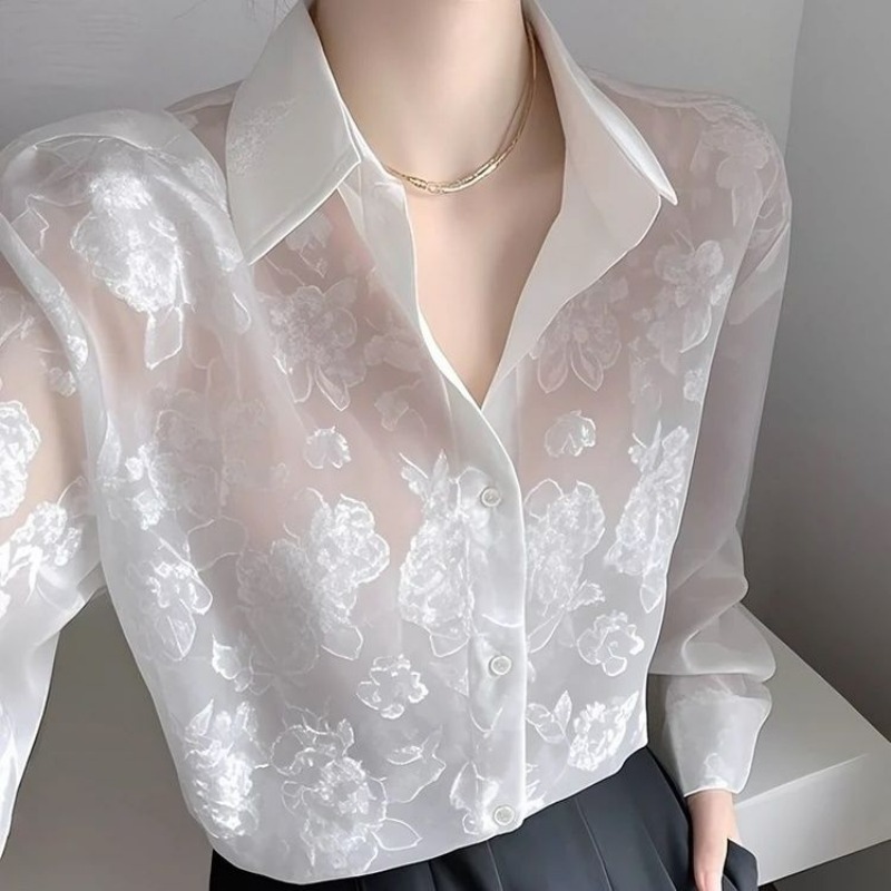Good Floral & Wedding Decor Supply - 日焼け防止シャツ女性の 2025 春の新ユニークな美しいオフィスレディ格好良いフレンチスタイル長袖トップ