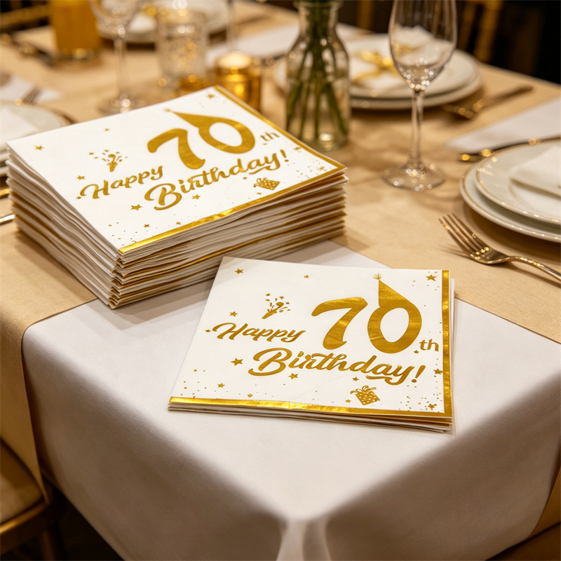 10 個ゴールドハッピー 70 歳の誕生日ナプキン使い捨てペ - Table Number Gold のレビューと価格